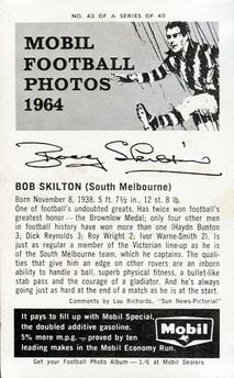 1964 Mobil Football Photos VFL #40 Bob Skilton Back